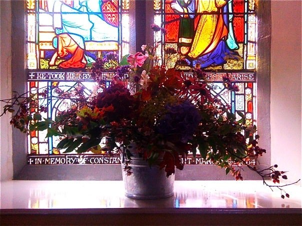 Wedding flower arrangement, window