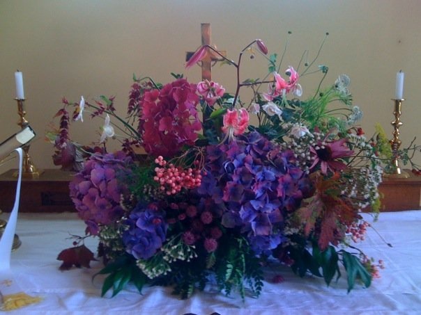 Wedding natural flower arrangement altar